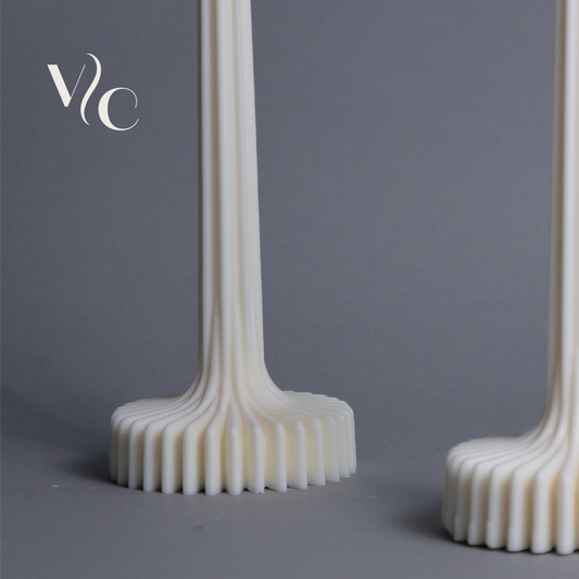 Classic Ribbed Table Candle Set of 2