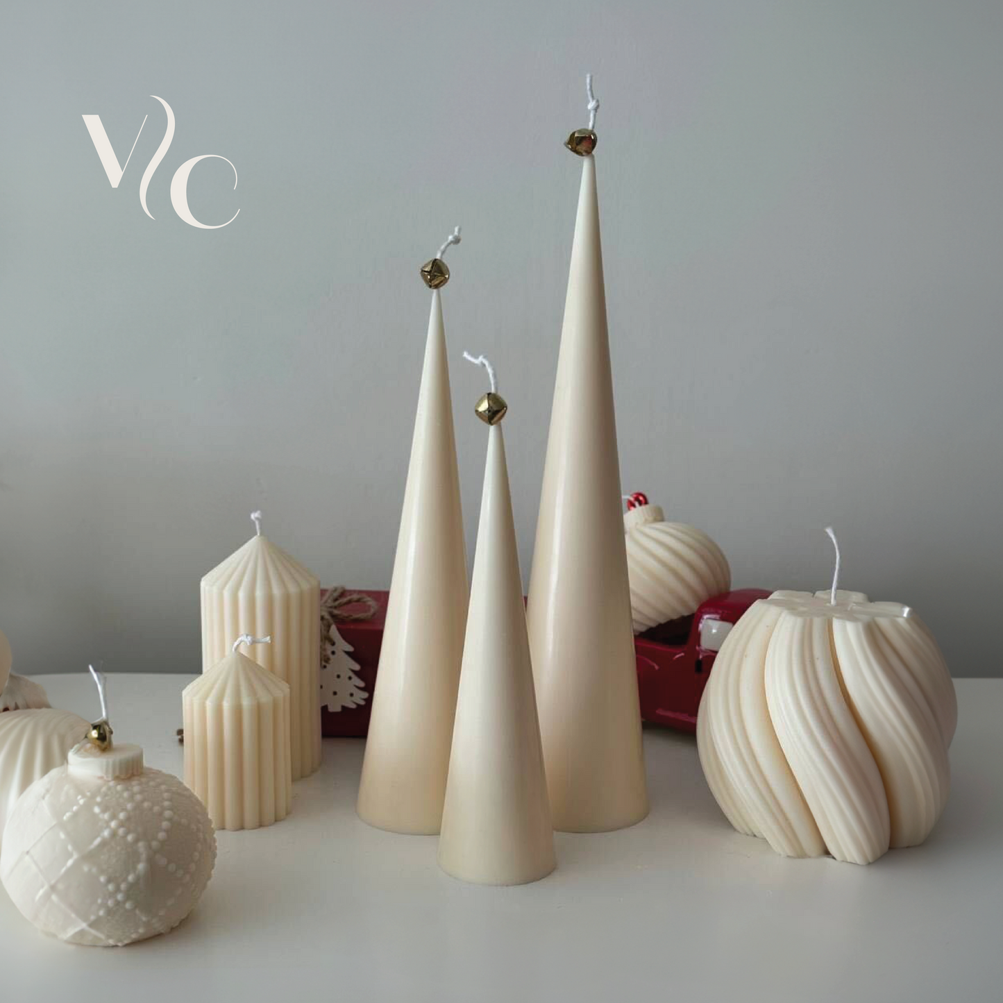 Christmas Set of Three Cone Soy Wax Candles