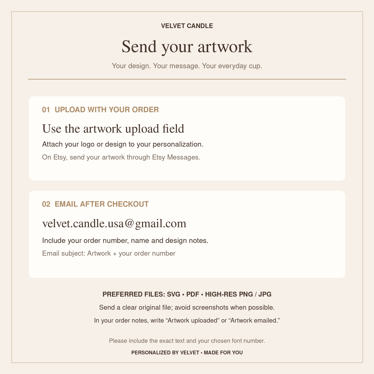 How to send engraving details and artwork