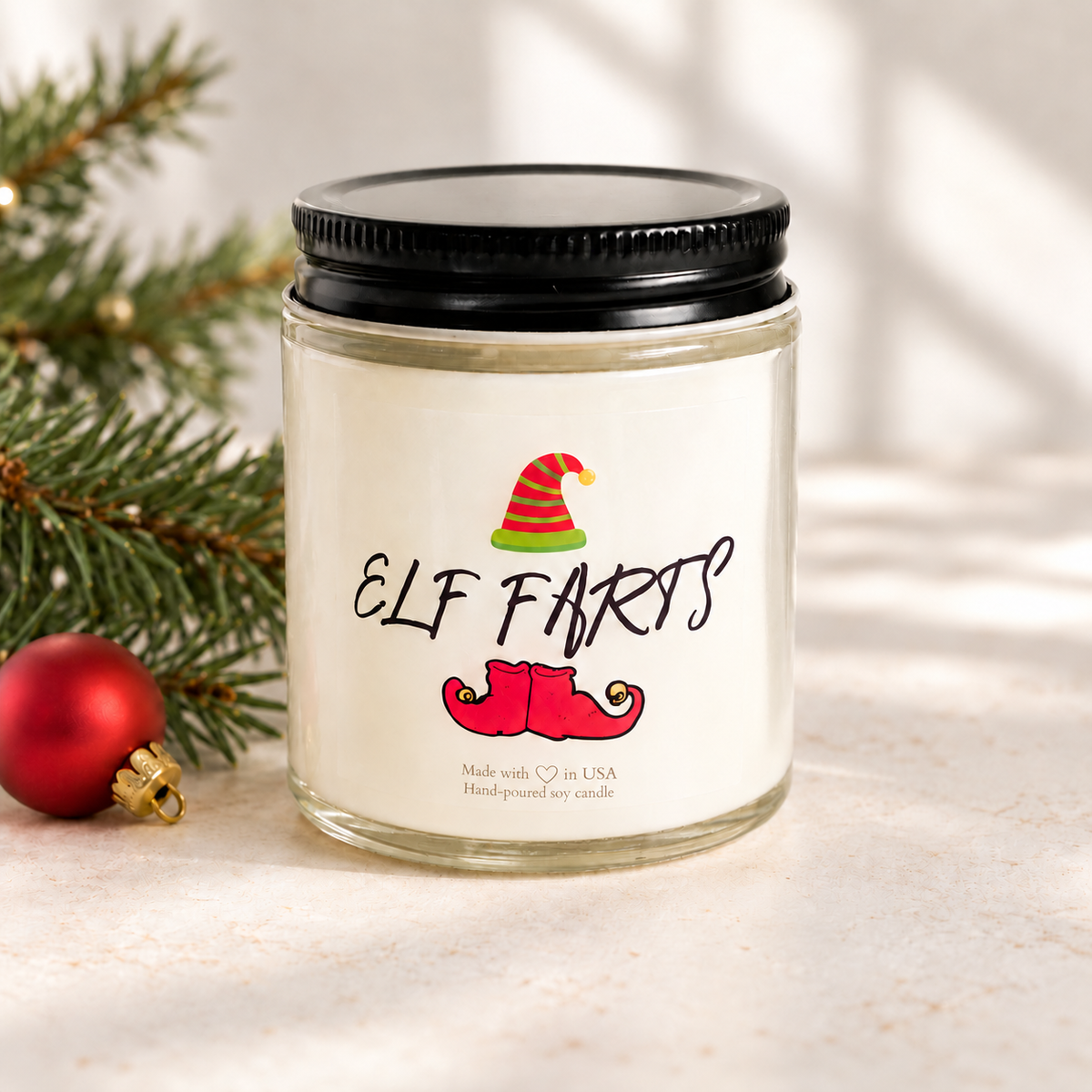 Elf Farts Christmas Soy Candle — choose 4 oz or 8 oz and your scent