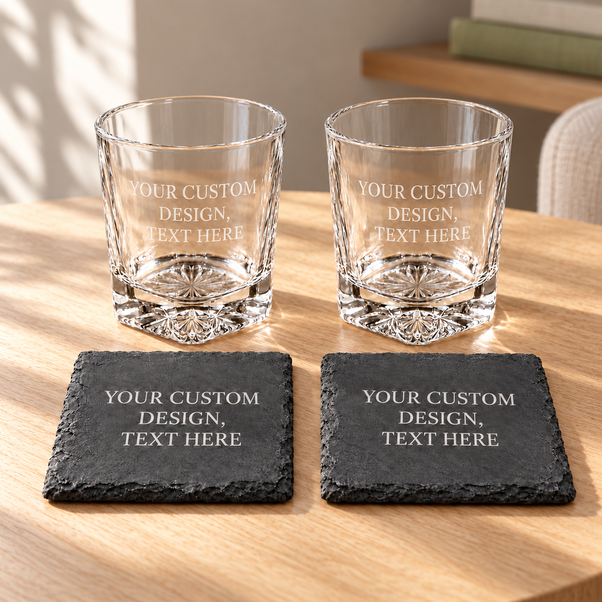 Laser Engraving — Velvet Candle in a softly sunlit home setting
