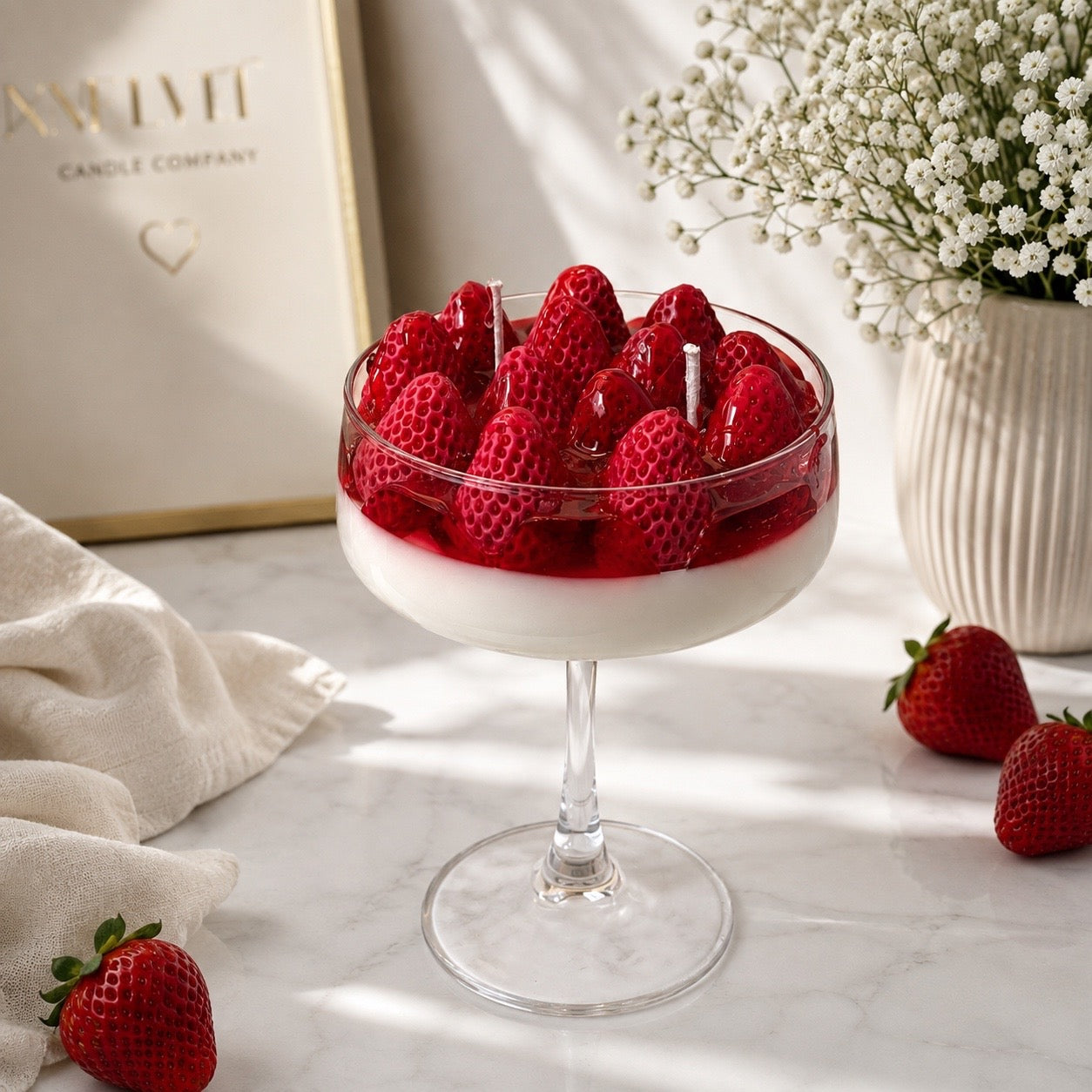 Strawberry Panna Cotta Dessert Candle 🍓