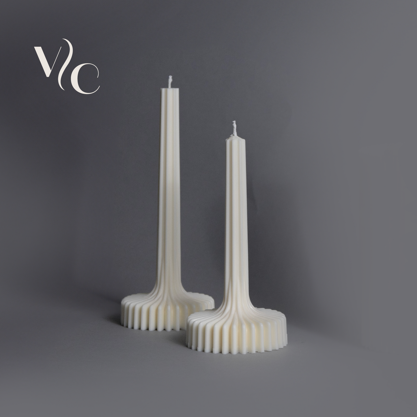 Classic Ribbed Table Candle Set of 2