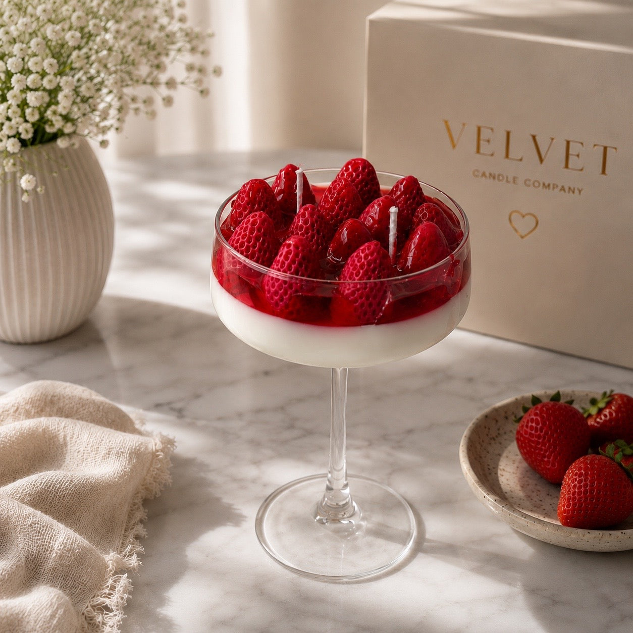 Strawberry Panna Cotta Dessert Candle 🍓