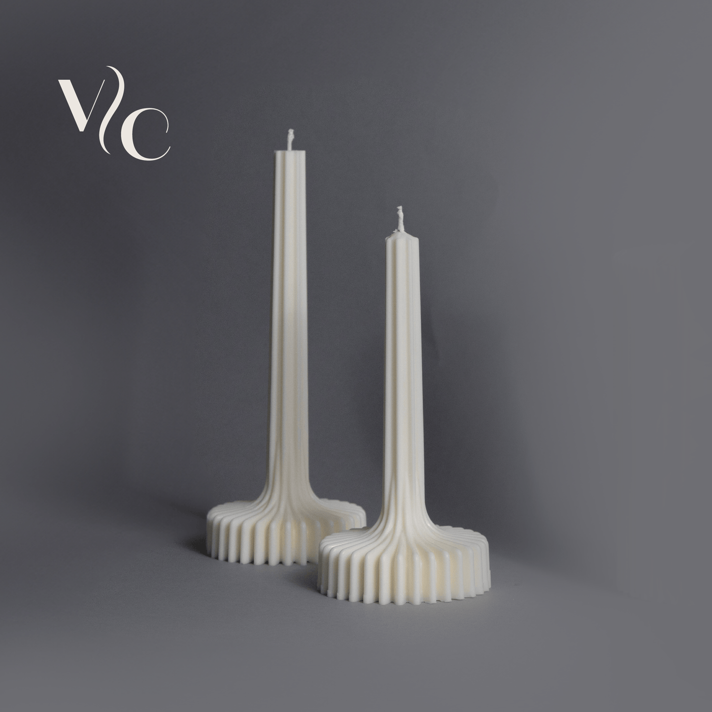 Classic Ribbed Table Candle Set of 2