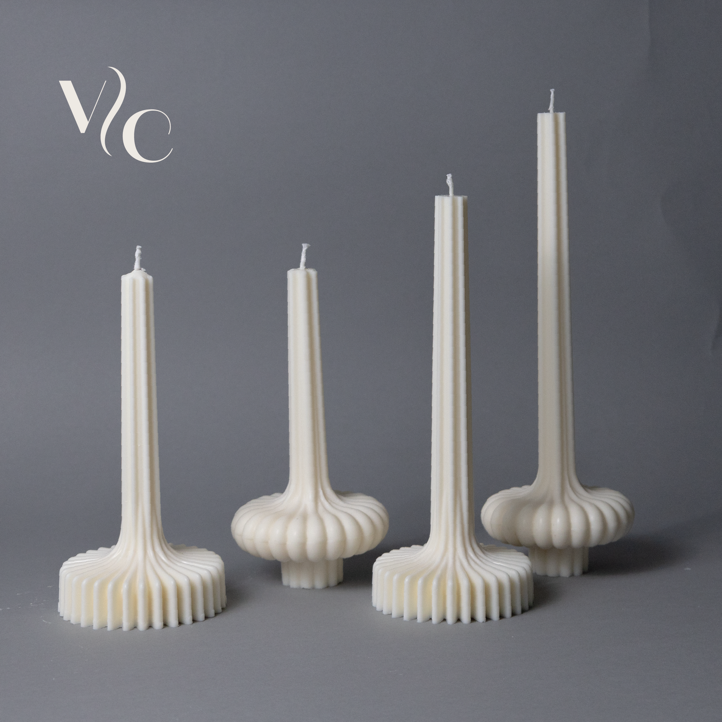 Classic Ribbed Table Candle Set of 2