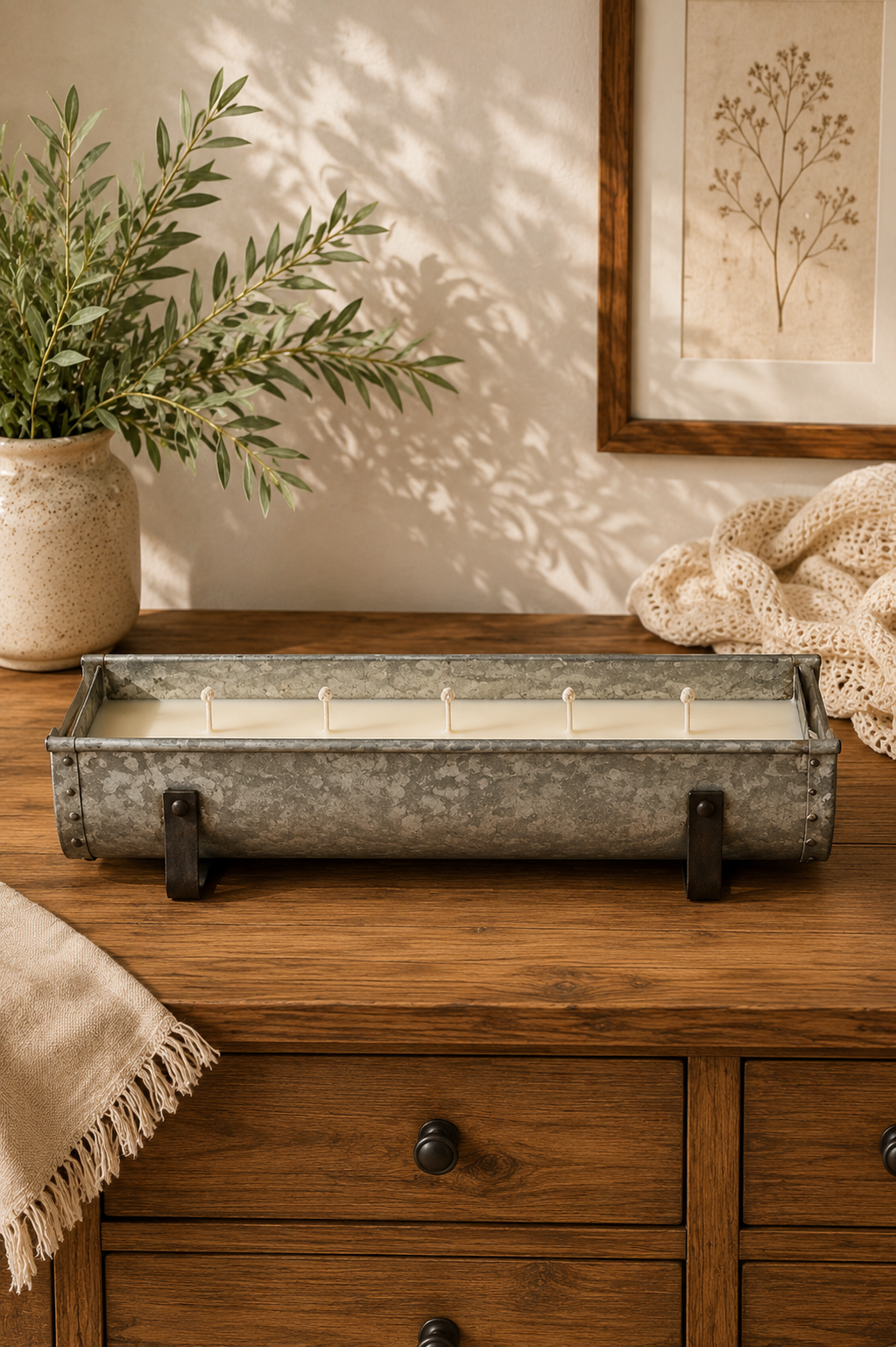 Rustic Farmhouse Trough Candle (Customizable)