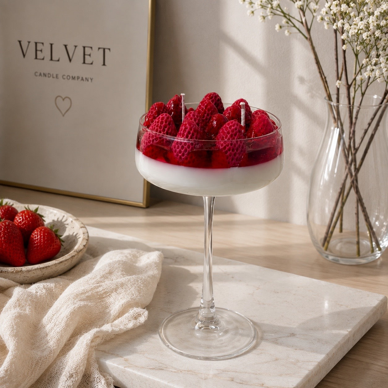 Strawberry Panna Cotta Dessert Candle 🍓
