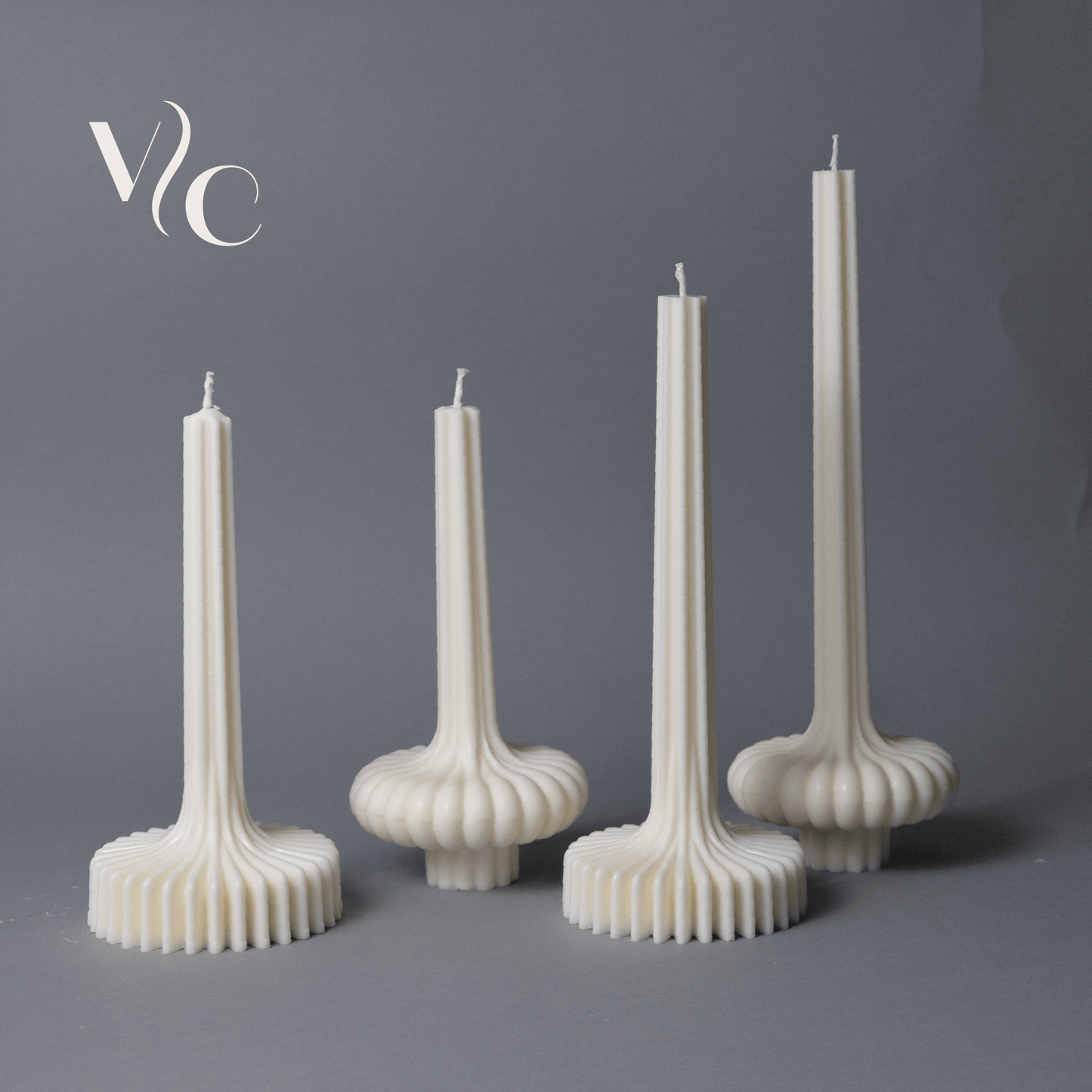 Classic Ribbed Table Candle Set of 2