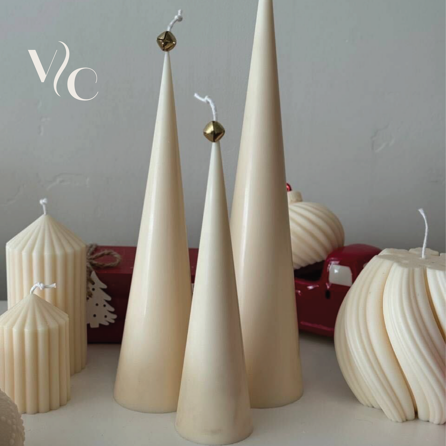 Christmas Set of Three Cone Soy Wax Candles