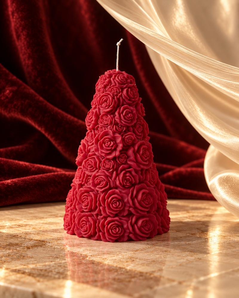 Rose Christmas tree sculptural soy candle