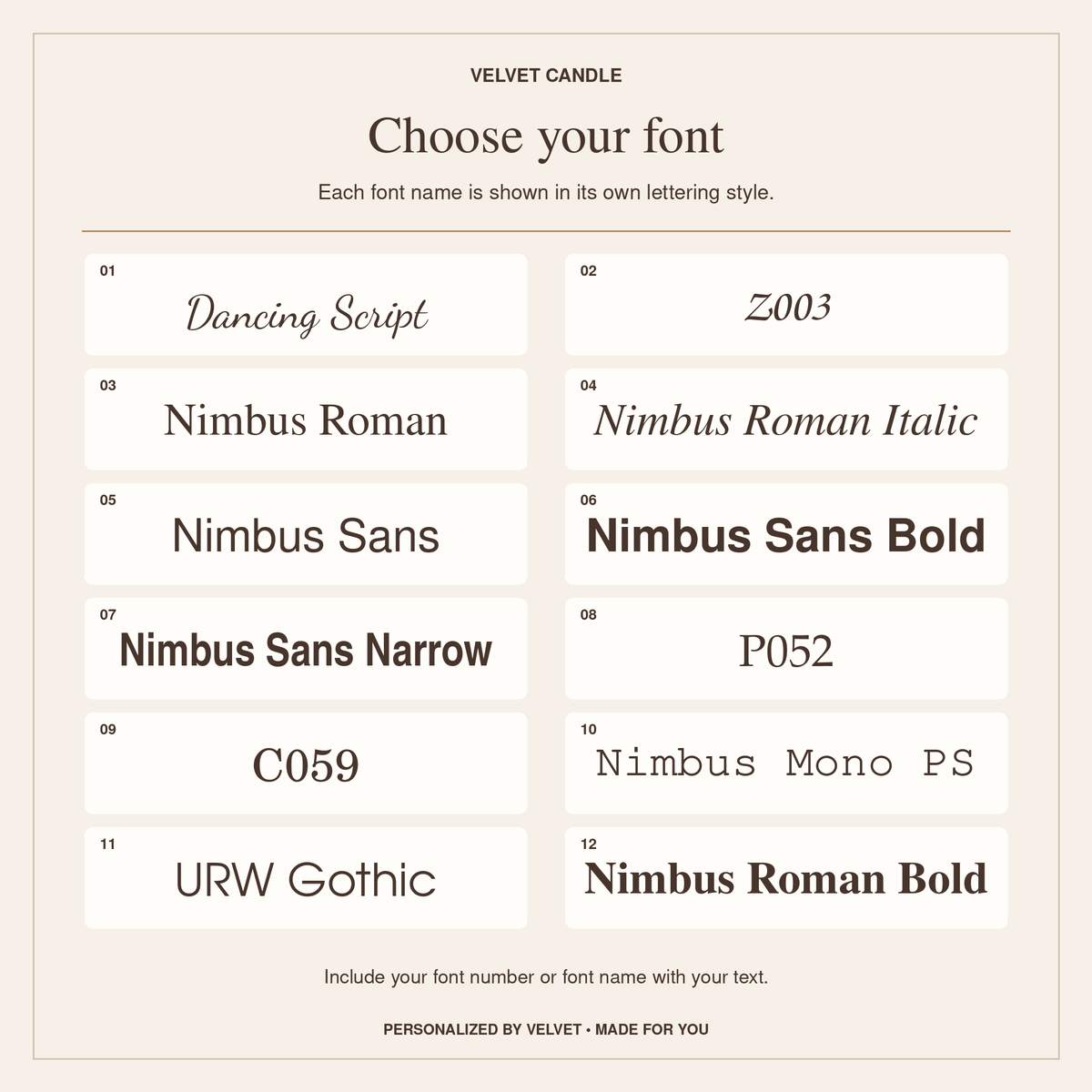 Engraving font choices