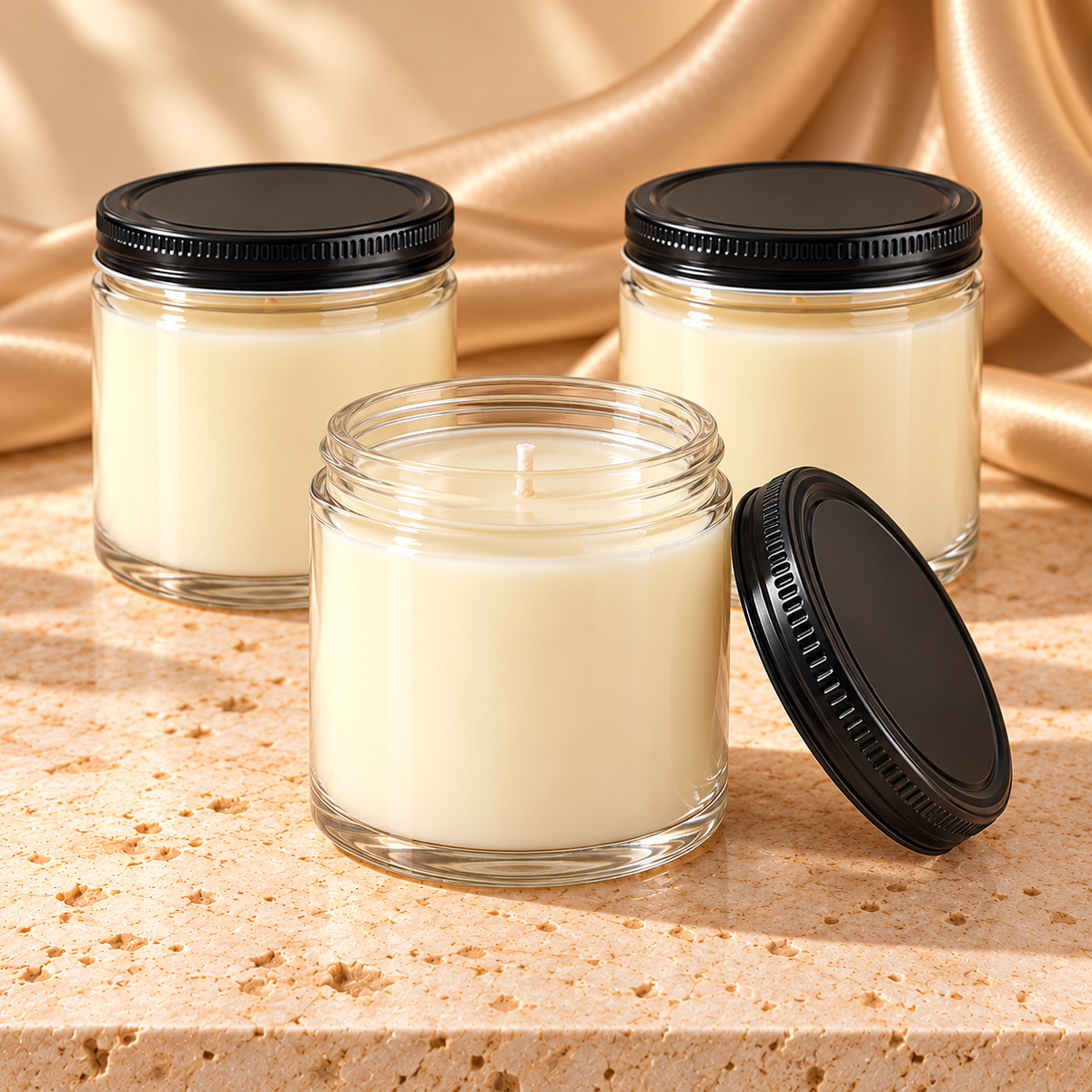 Open clear soy candle product mockup