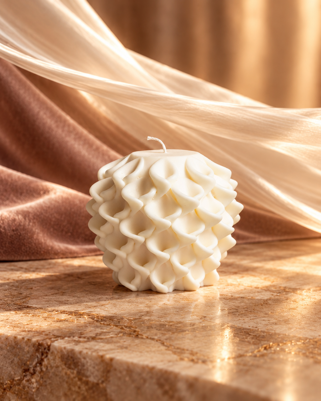 Compact ivory Petal Bloom candle with layers of overlapping sculpted petals