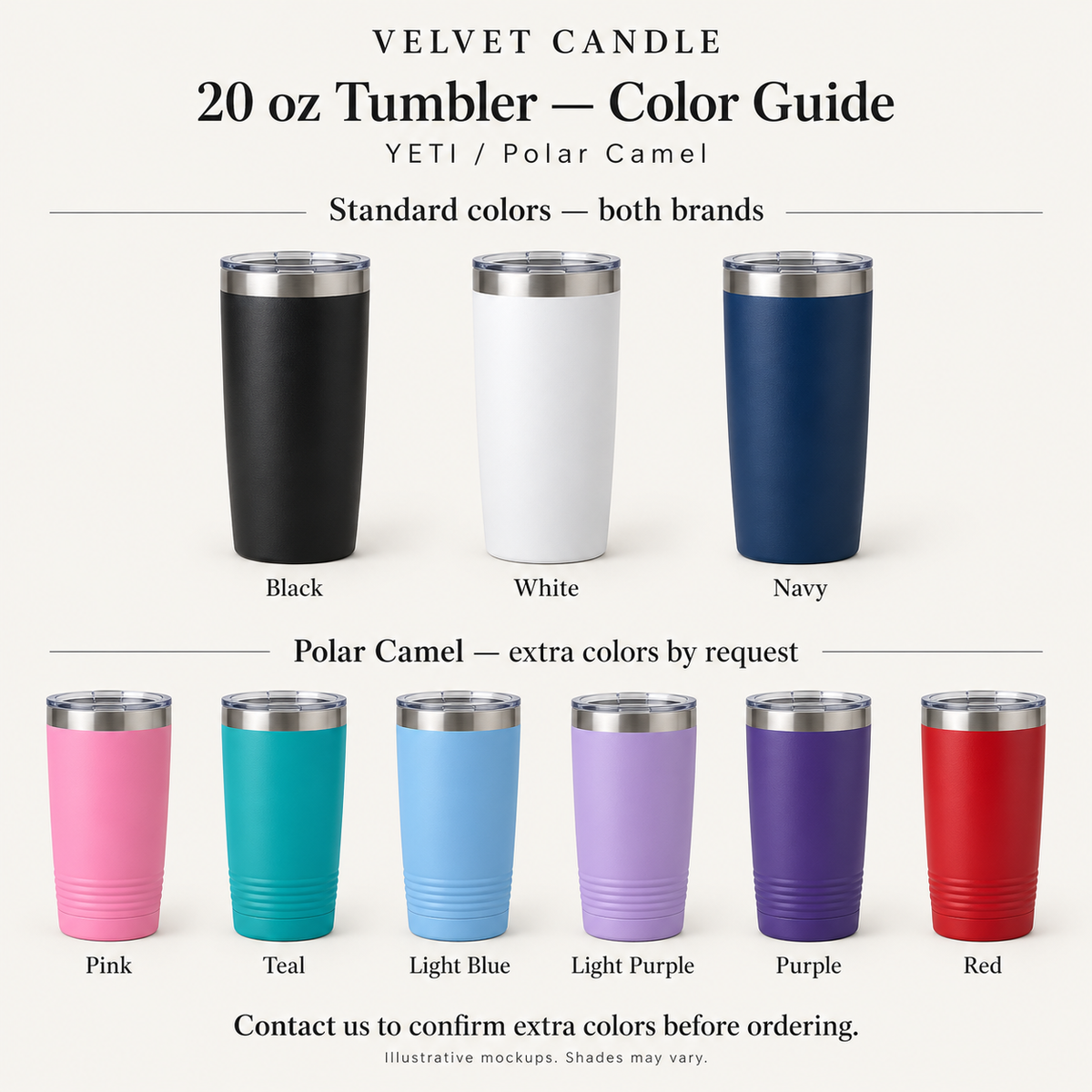 Color guide: standard Black White Navy and additional Polar Camel colors by request