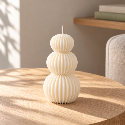 Triple Sphere Soy Wax Candle in a softly sunlit home setting