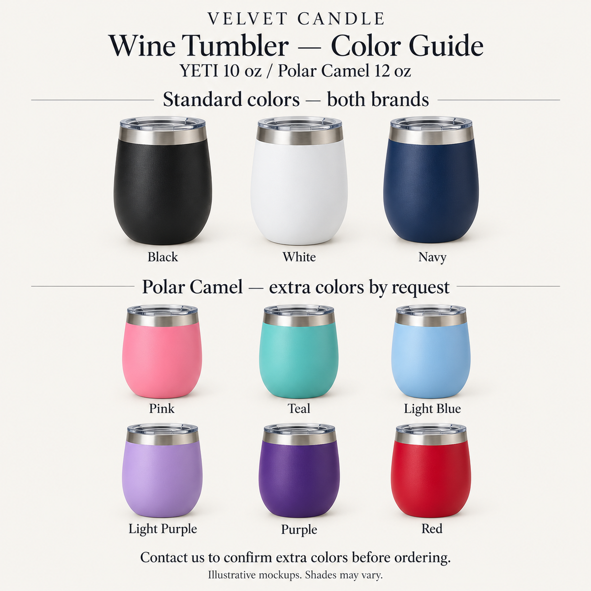 Color guide: standard Black White Navy and additional Polar Camel colors by request