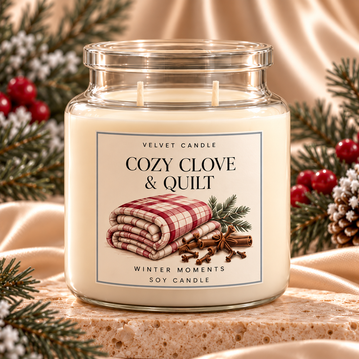 Cozy Clove & Quilt candle styling mockup