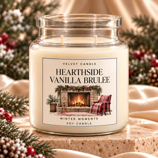 Hearthside Vanilla Brulee candle styling mockup