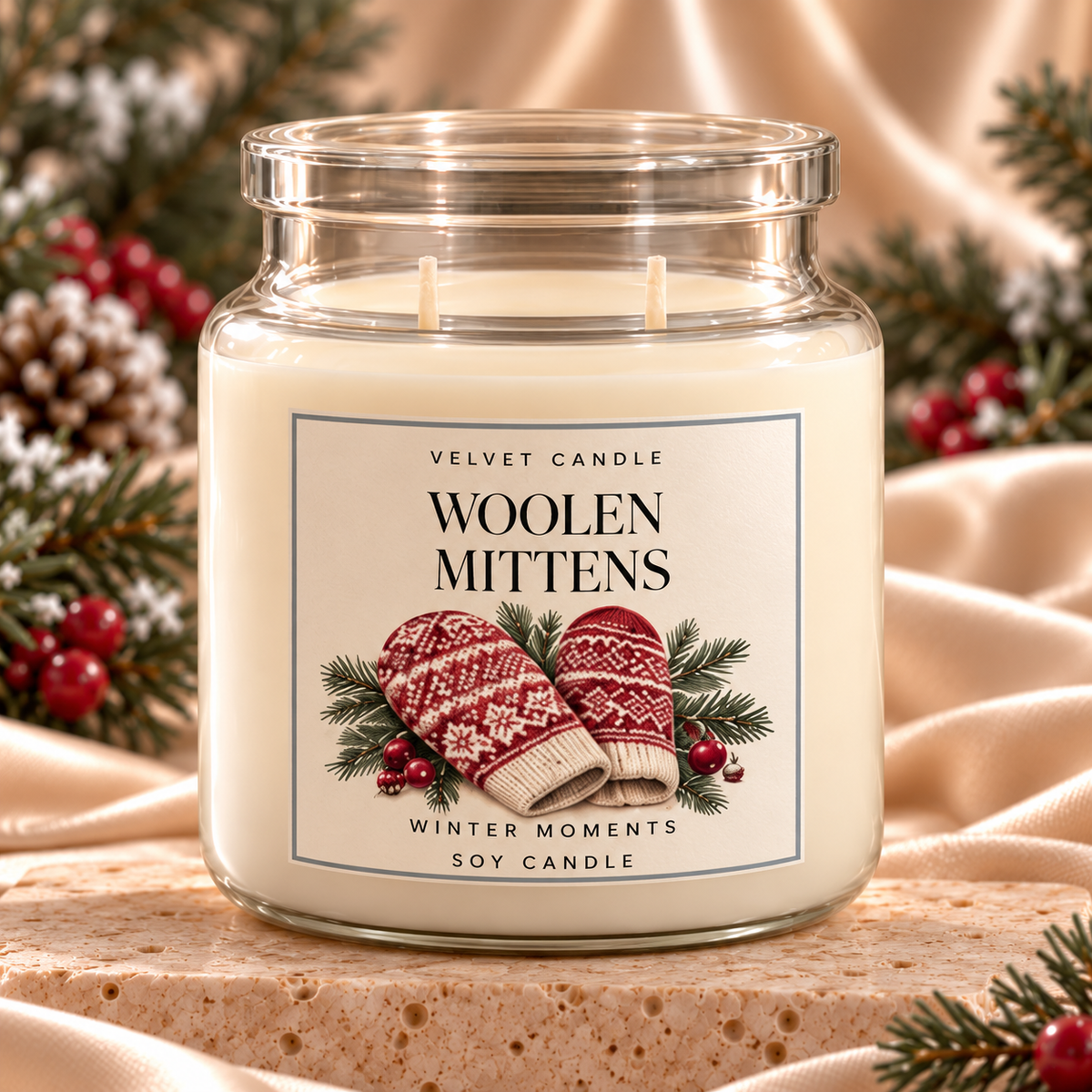 Woolen Mittens candle styling mockup